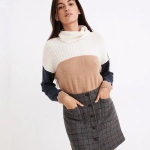Madewell Wool Button-Front Mini Skirt in Windowpane